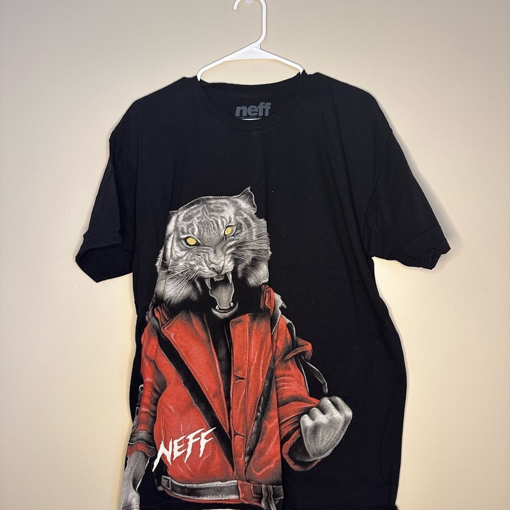 Neff Black Graphic T-Shirt with Red Tiger Design